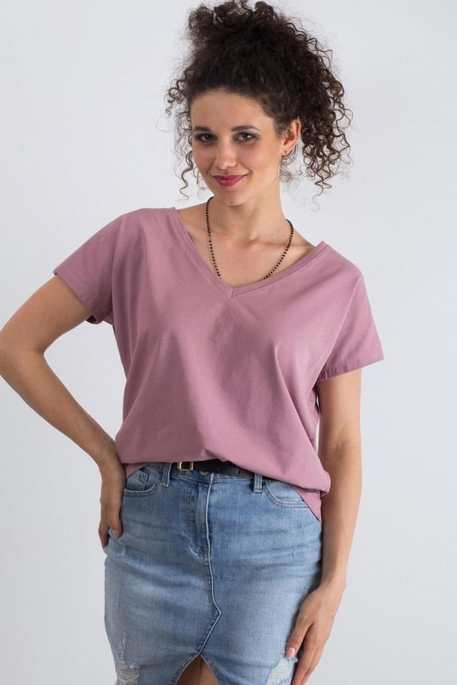 Love Lace Love Lace Women's Short Sleeve Heart Neck T-Shirt for Any Occasion in Pink - 2