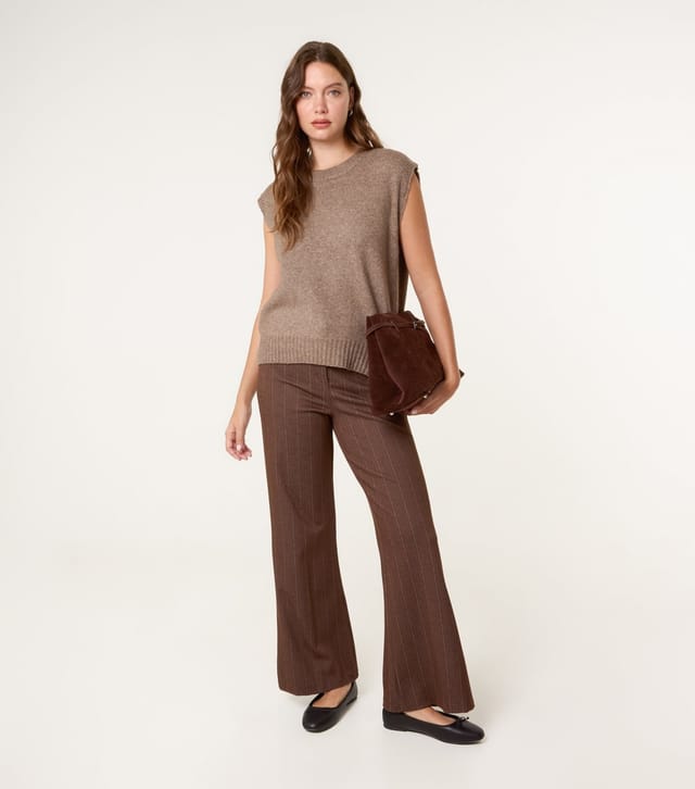 Blue Vanilla Women's Brown Round Neck Vest Top Blue Vanilla New Look - 2