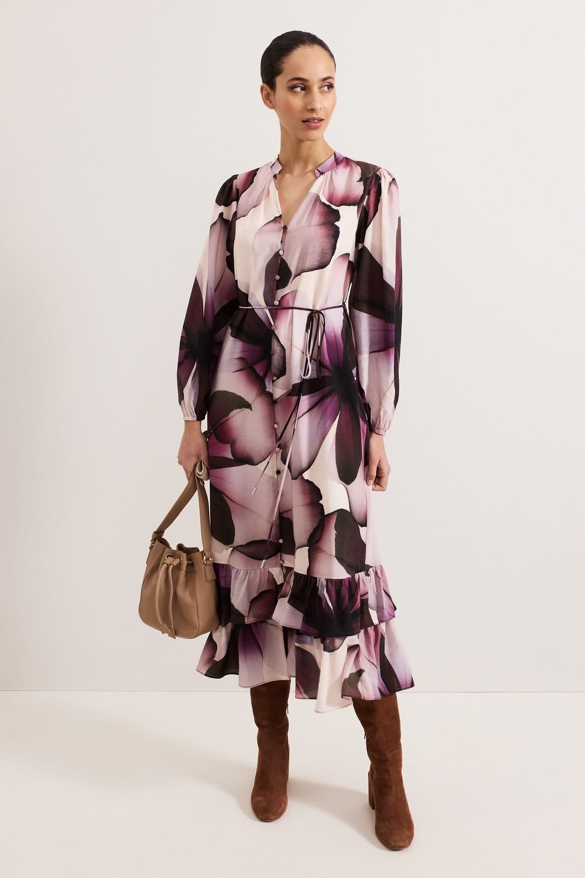 Phase Eight Mauve Floral Print Midi Dress