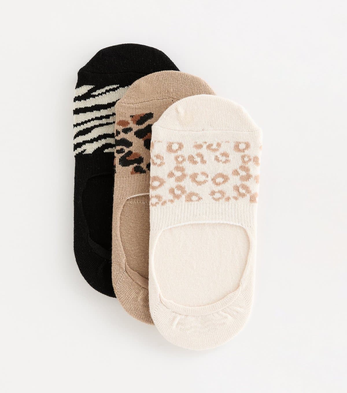 New Look Pack of 3 Multicoloured Animal Pattern Invisible Socks New Look