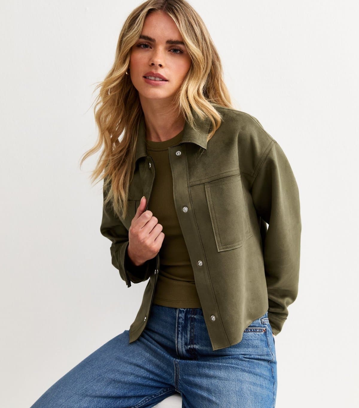 New Look Women's Petite Khaki Faux Suede Shacket New Look