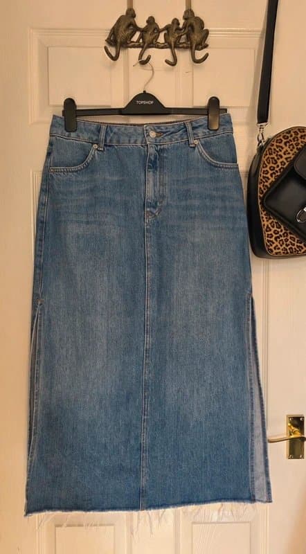 Topshop Topshop Denim High Waisted Midi Skirt