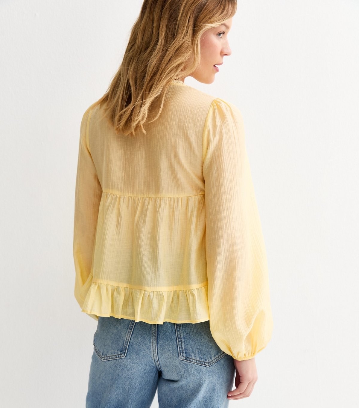 New Look Women's Light Yellow Lace Button Long Sleeve Blouse New Look - 4