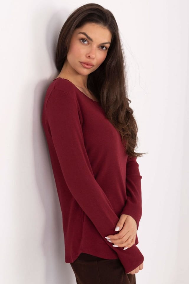 Love Lace Love Lace Women's Cotton Ribbed Long Sleeve Round Neck Top in Red - 2