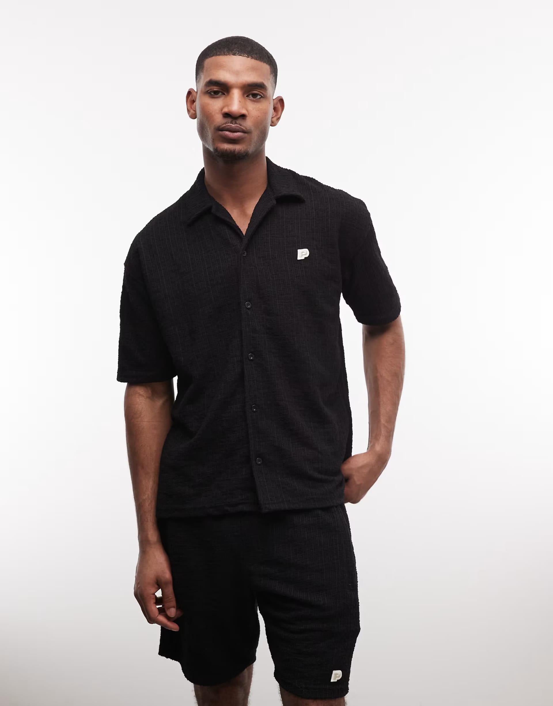 ASOS Black Knit Shirt Co-ord Set