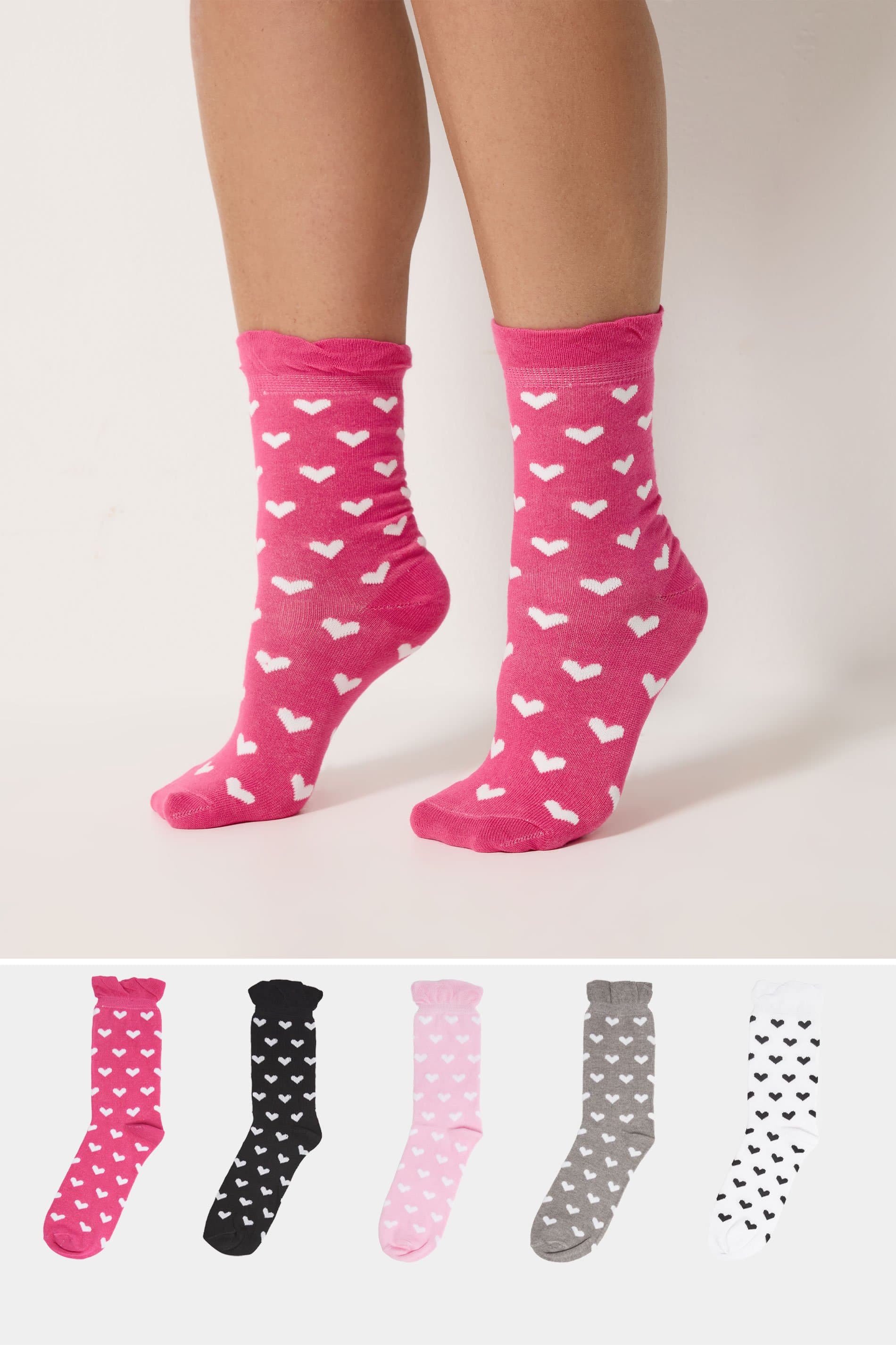 Yours 5 Pack Pink & Grey Heart Ankle Socks