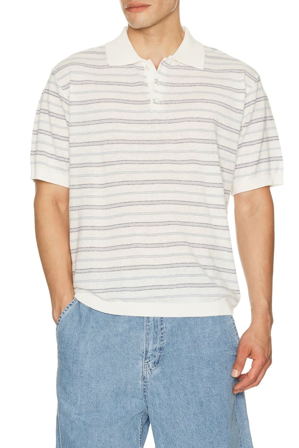 revolve Unisex Linen Striped Polo Knit