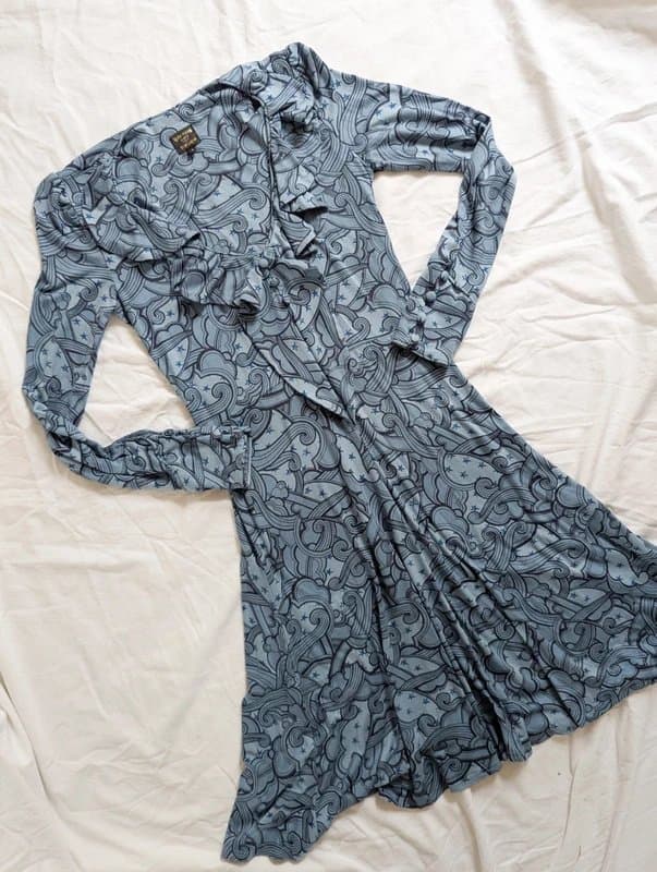 Topshop Vintage Kate Moss Topshop Blue Swirl Star Ruffle boho Dress Fairy core 10