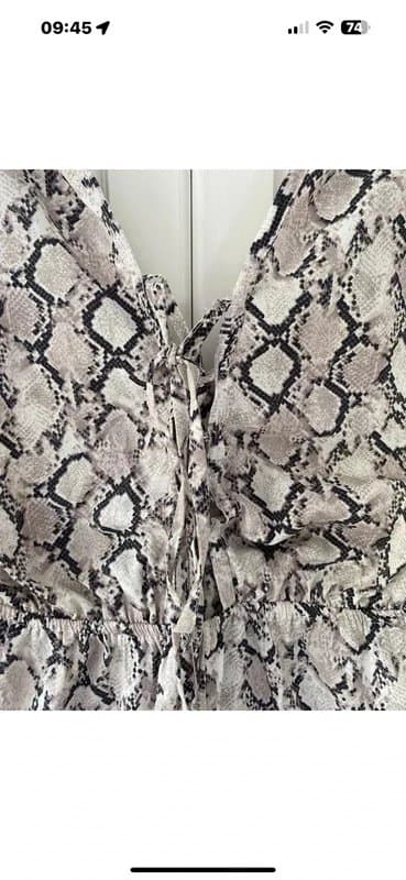 Primark Grey Black Snakeskin Print Ruffle Playsuit M 14 NEW