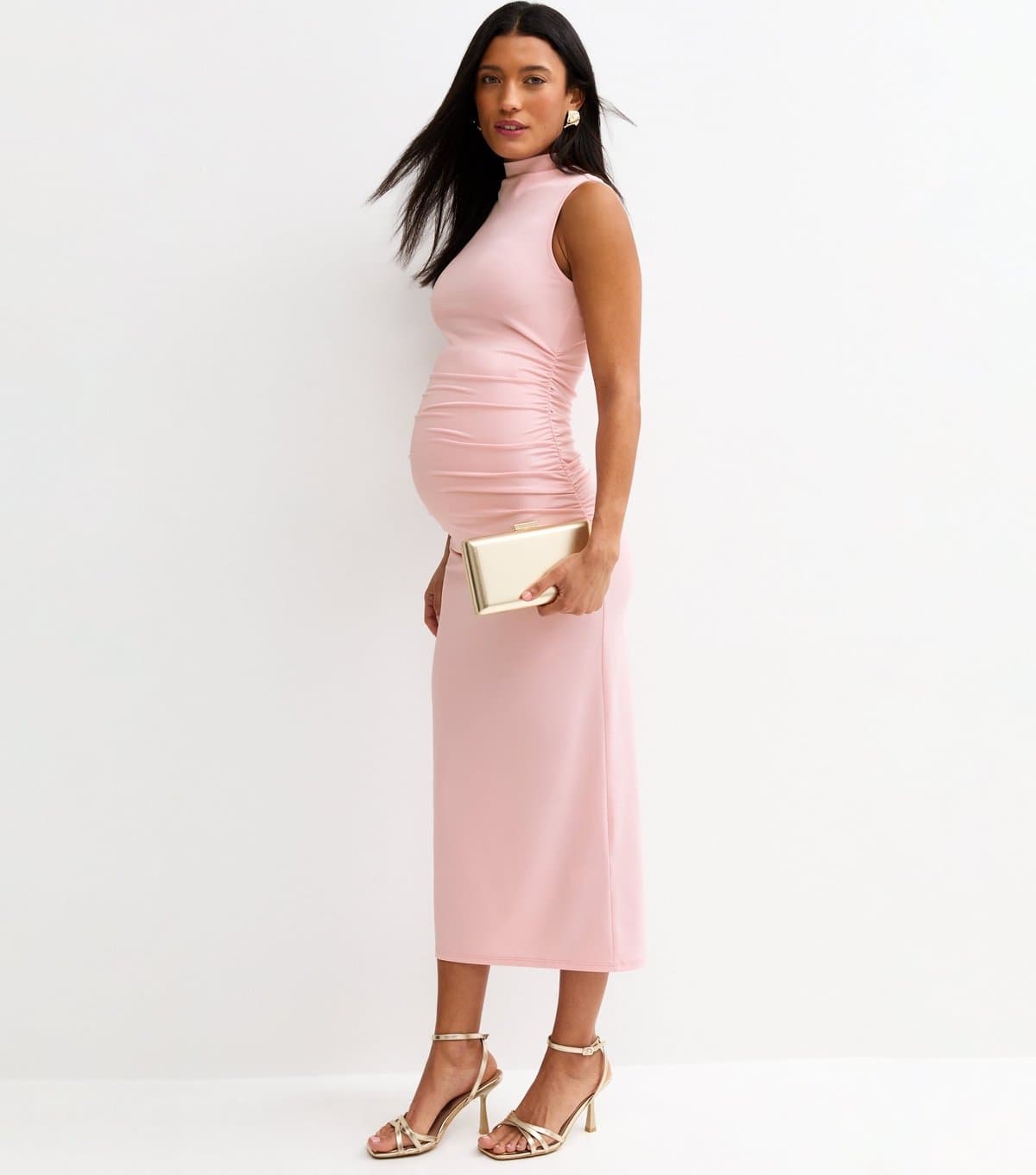 New Look Women's Maternity Pale Pink High Neck Midi Dress New Look
