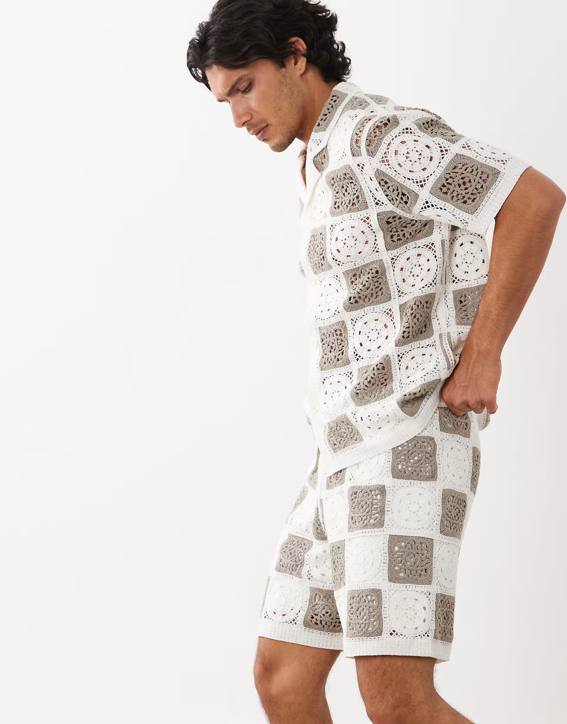 ASOS ASOS DESIGN knitted crochet short in sage & ecru