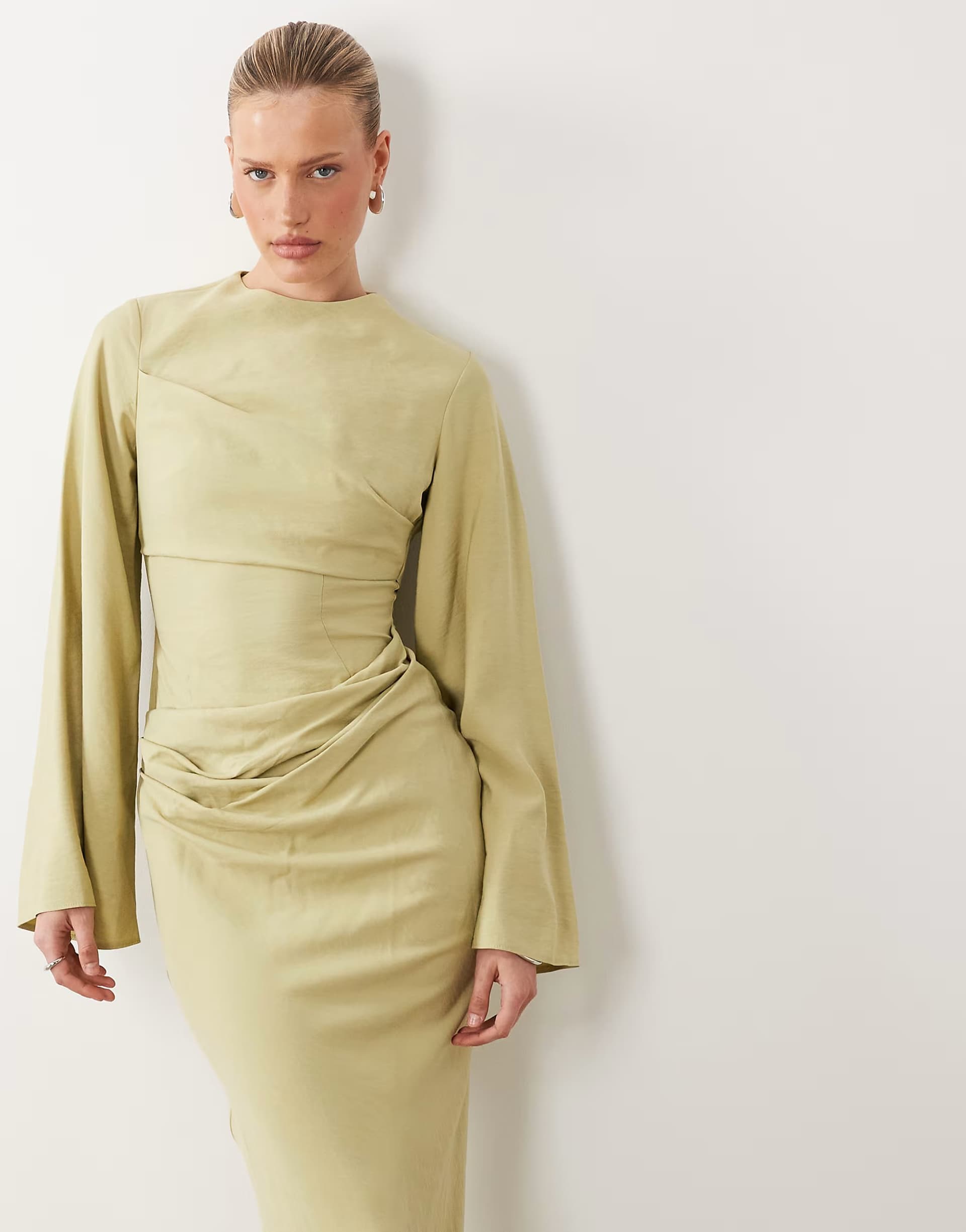 ASOS ASOS DESIGN long sleeve waisted maxi dress in light sage