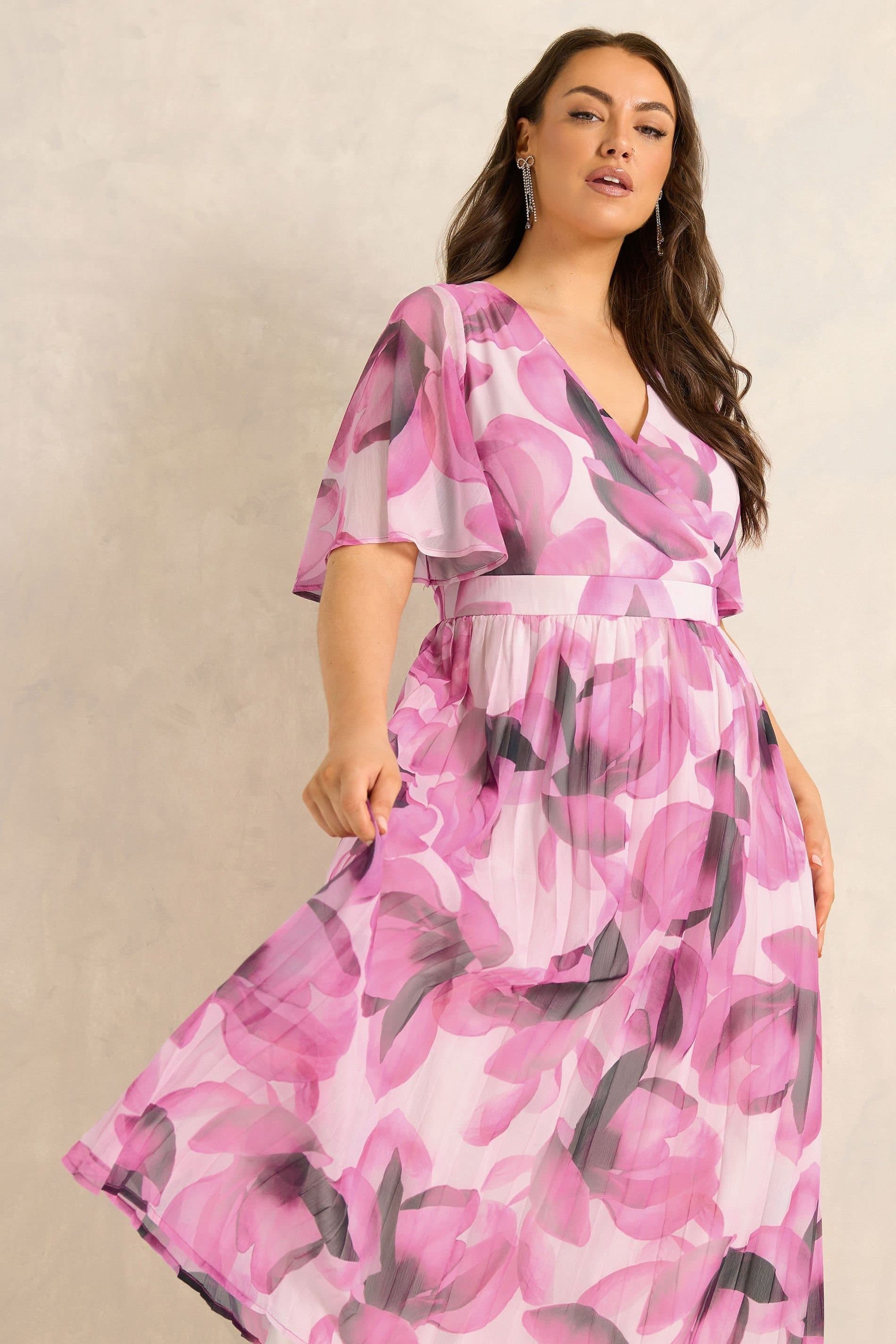 Evans Evans Women's Petal Angel Sleeve Midi Dress in Pink