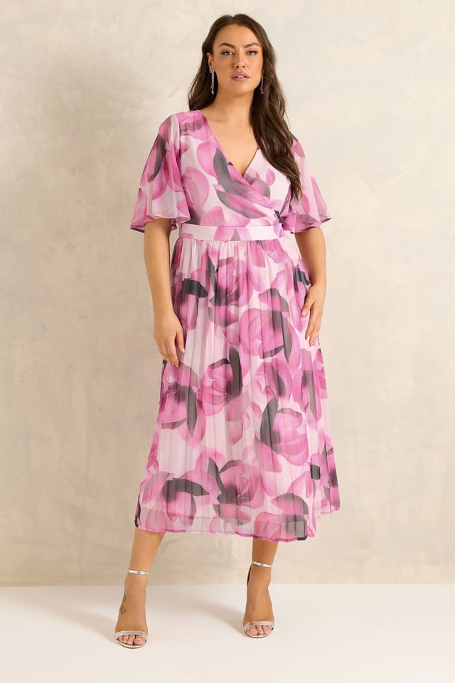 Evans Evans Women's Petal Angel Sleeve Midi Dress in Pink - 3