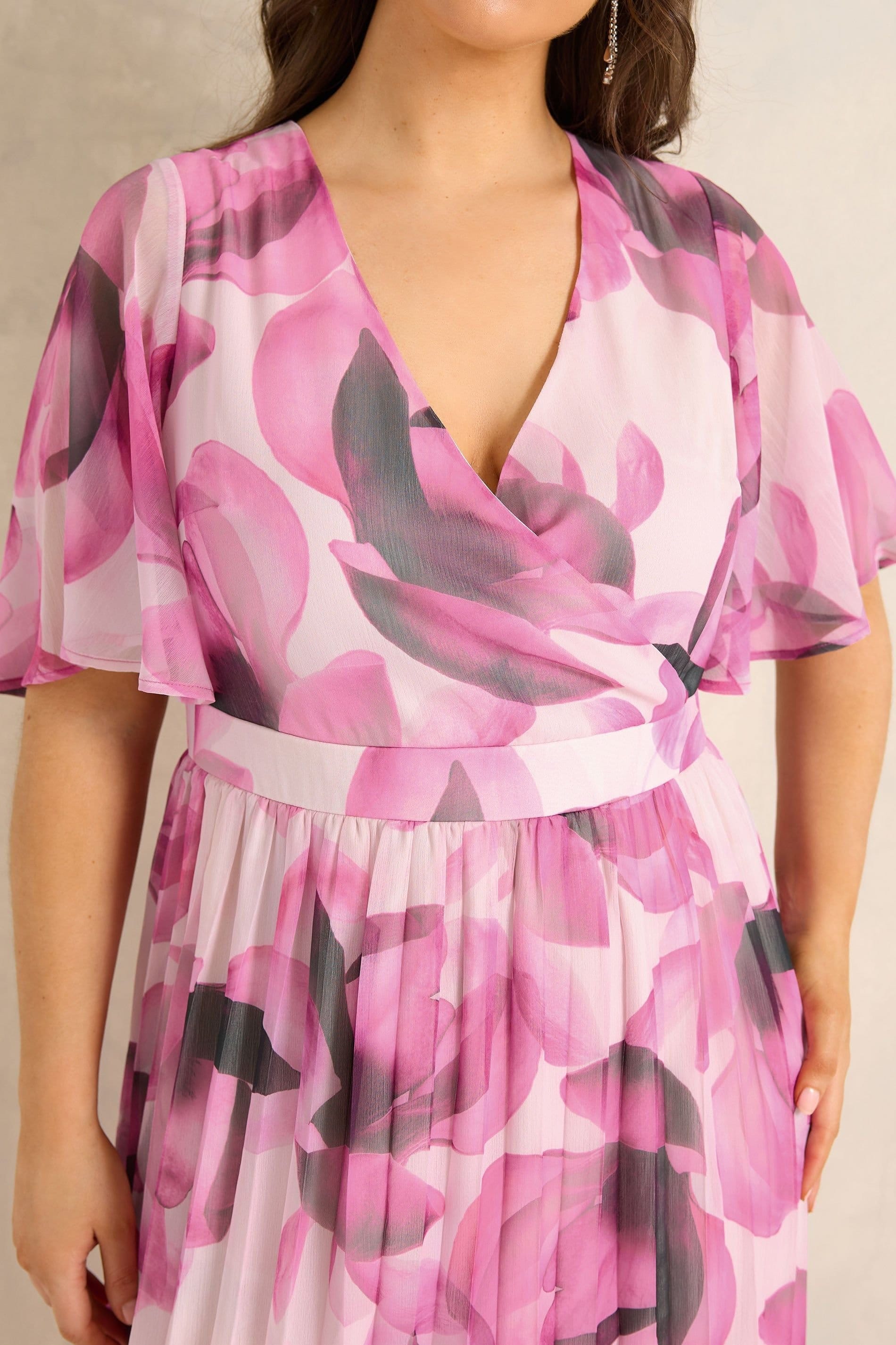 Evans Evans Women's Petal Angel Sleeve Midi Dress in Pink - 4