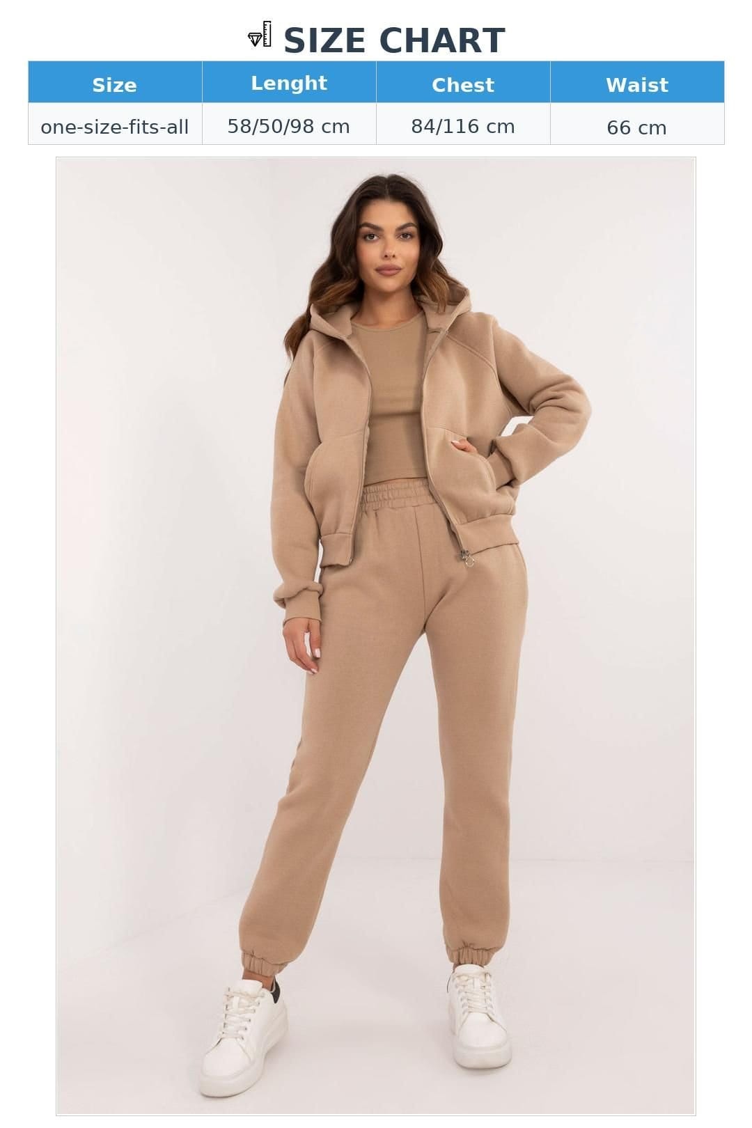 Love Lace Love Lace Women's Cotton Elastane Melange Zip Hoodie Sweatshirt Set in Beige - 4