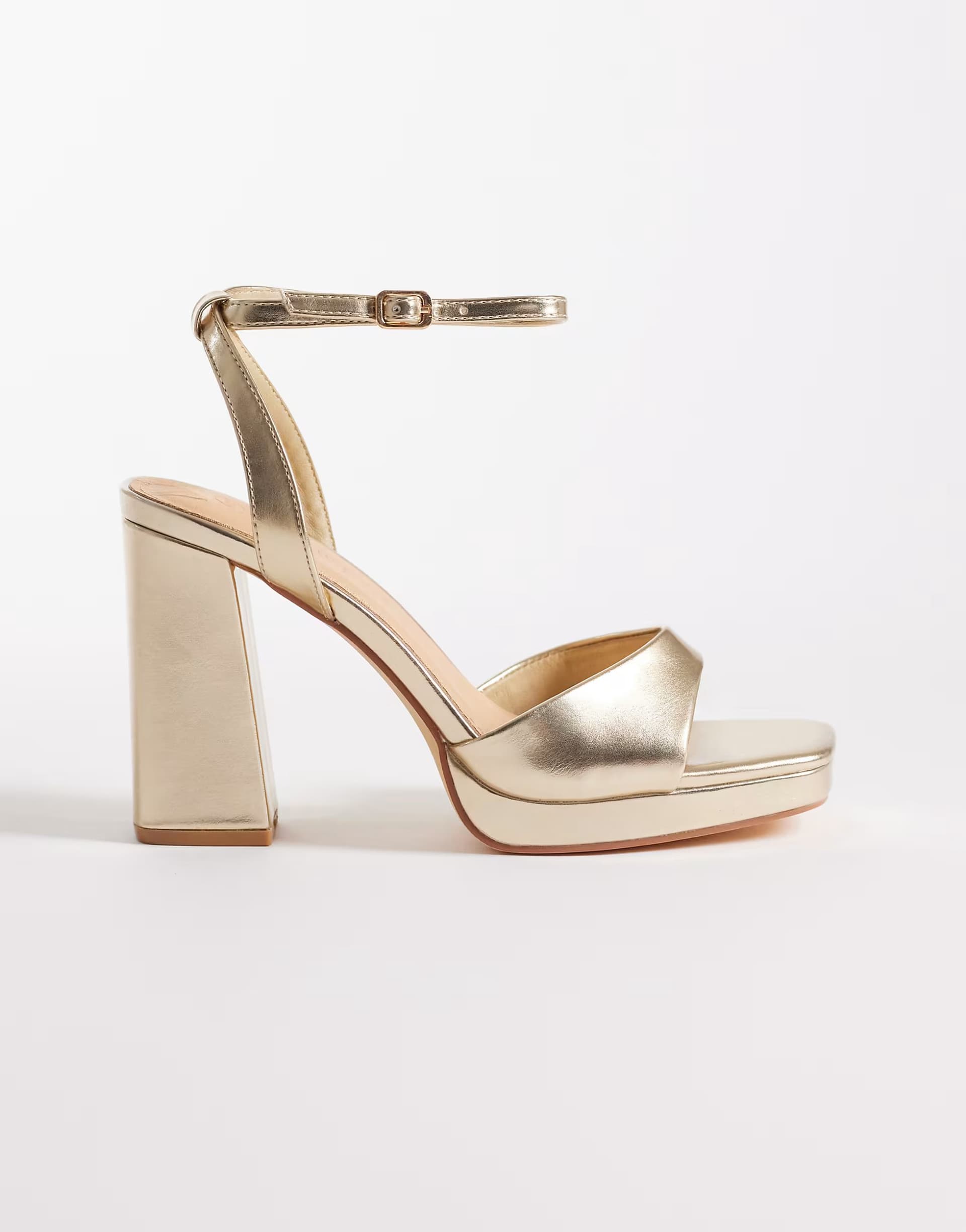 ASOS SEQWL Wide Fit Cosmic strappy barely there block heeled sandal in gold