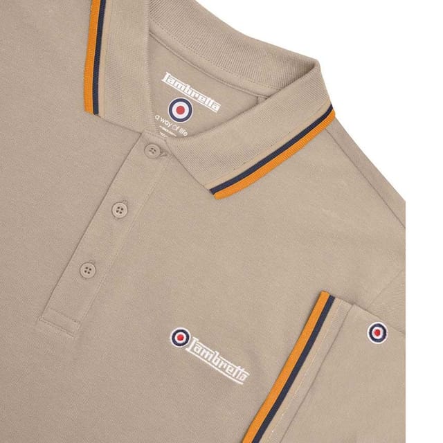 Lambretta Lambretta Men's Triple Tipped Polo Shirt in Stone - 3