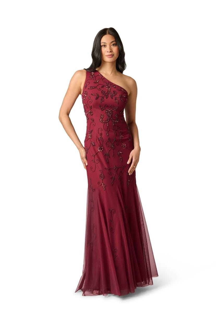 Papell Studio Papell Studio Women's One Shoulder Beaded Dress in Red - 1