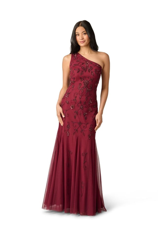 Papell Studio Papell Studio Women's One Shoulder Beaded Dress in Red - 2
