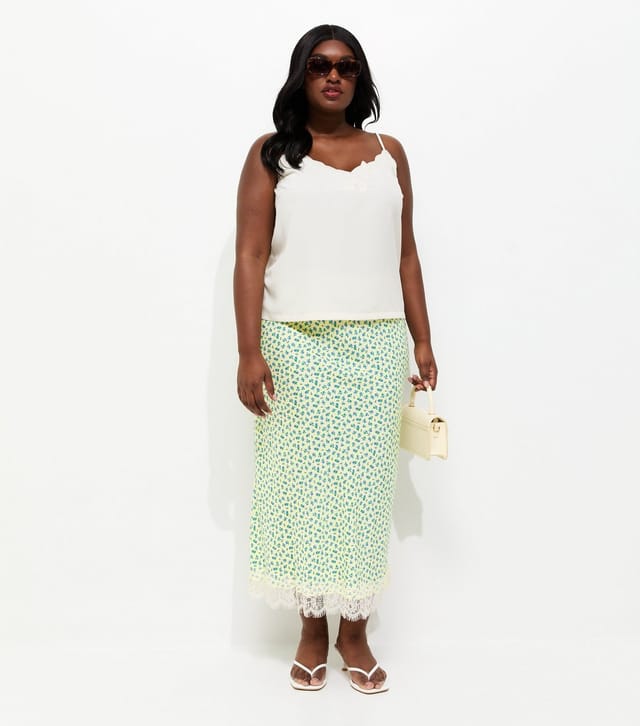 New Look Women's Plus Size Cream Ditsy Floral Bias Cut Midi Skirt Curves New Look - 2