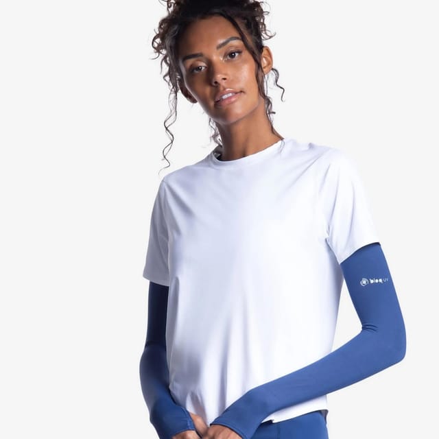 BloqUV BloqUV Women's Relaxed Fit UPF 50+ Sun Protection Short Sleeve Crew Top in White - 2