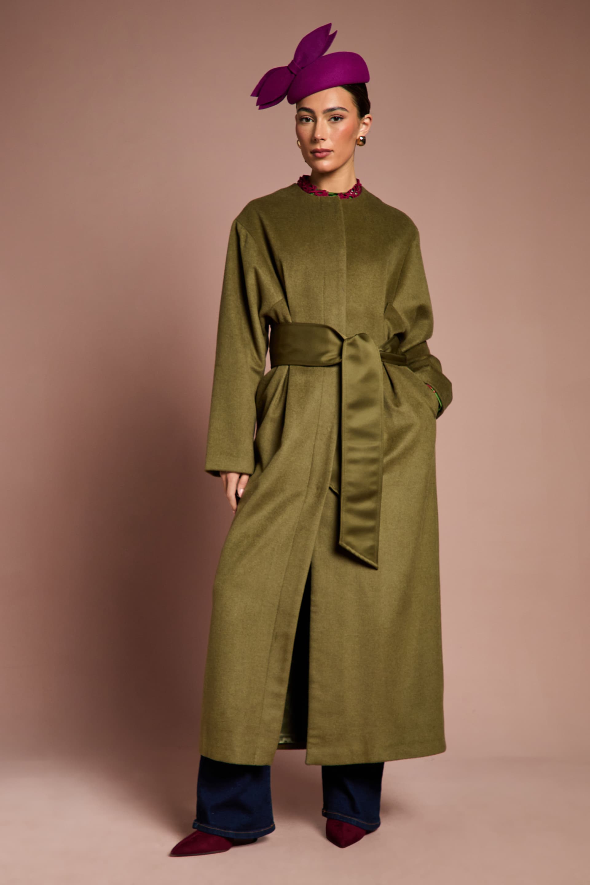 Coast Coast Women's Lisa Tan Occasion Waist Detail Belted Coat in Olive