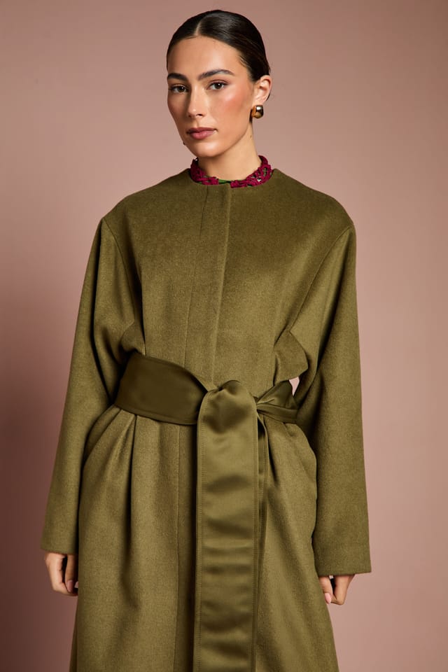 Coast Coast Women's Lisa Tan Occasion Waist Detail Belted Coat in Olive - 2