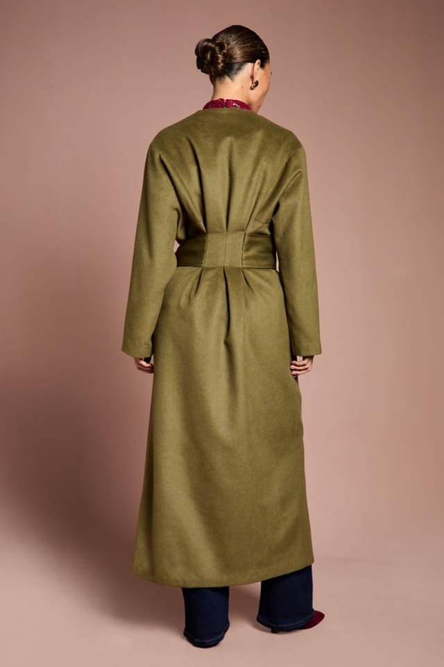 Coast Coast Women's Lisa Tan Occasion Waist Detail Belted Coat in Olive - 3