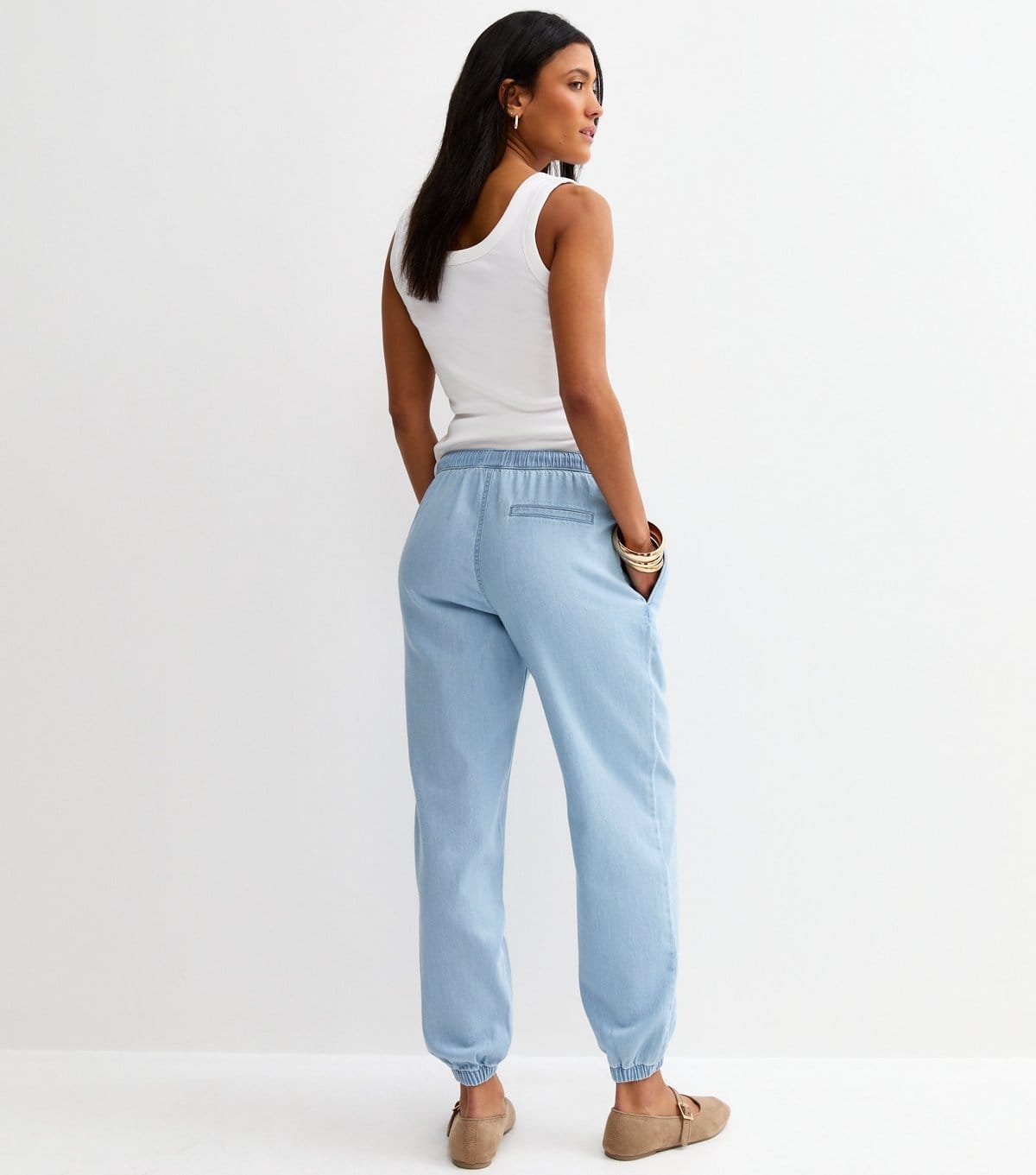 New Look Women's Maternity Light Blue Denim Look Cuffed Over Bump Joggers New Look - 4