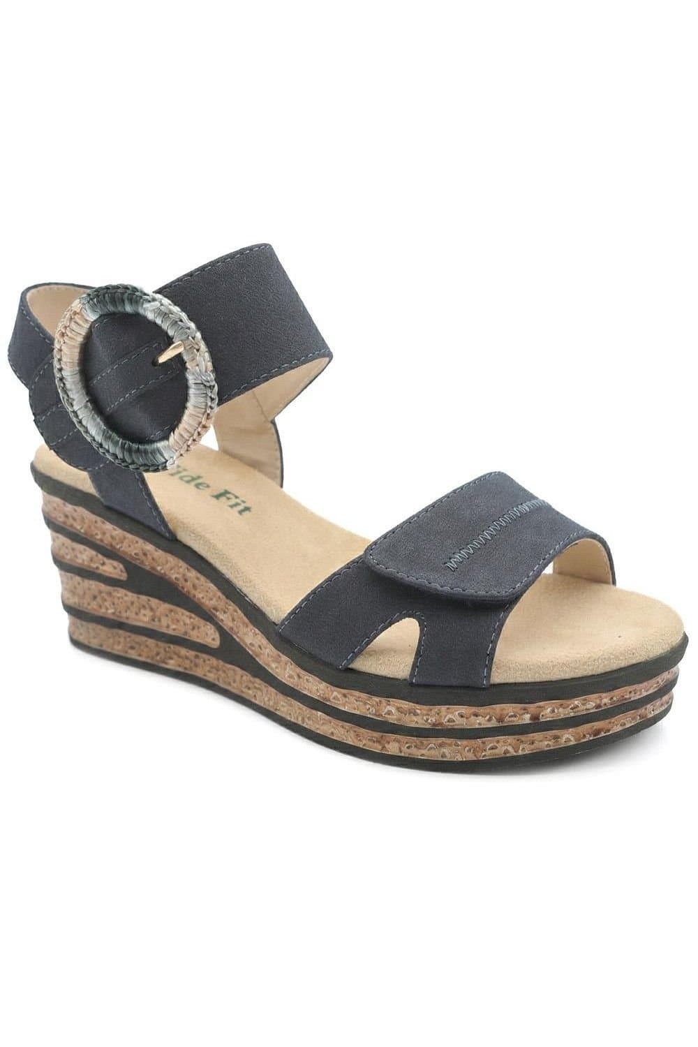 Pavers Pavers Women's Wide Fit Adjustable Fasten Wedged Sandals in Navy