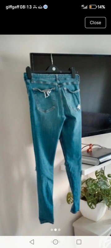 Topshop Ladies size 32" size 14 waist topshop Jamie distressed skinny jeans blue