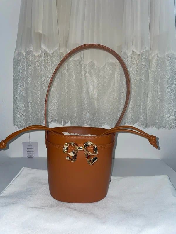 Self-Portrait Self-Portrait Brown Leather Bucket Summer Shoulder Bow Bag RRP £350