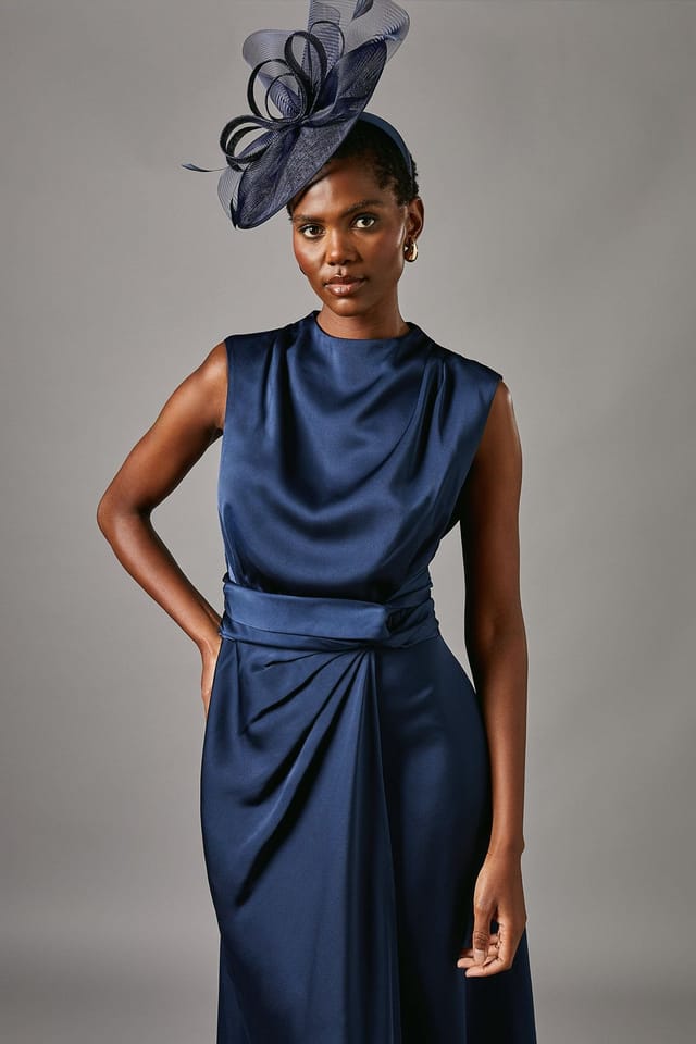 Coast Coast Women's Satin Midi Dress With Twist Waist in Navy - 2