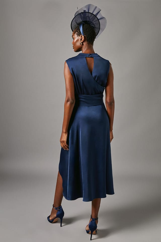 Coast Coast Women's Satin Midi Dress With Twist Waist in Navy - 3