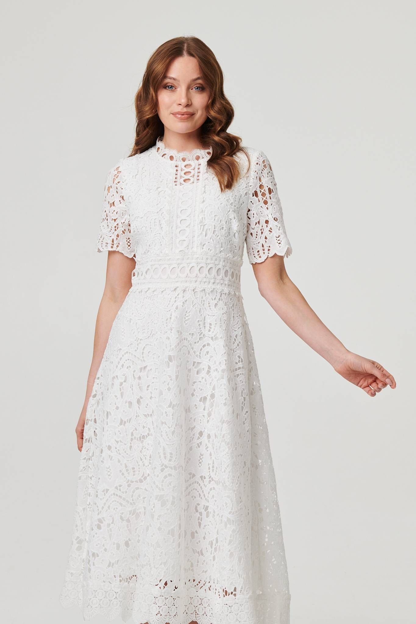 Izabel London Izabel London Women's Lace Layer Short Sleeve Midi Dress in White - 4