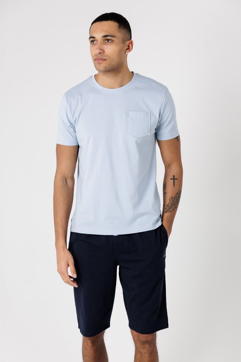Tokyo Laundry Tokyo Laundry Men's Cotton Crew Neck T-Shirt & Shorts Pyjama Set in Light Blue