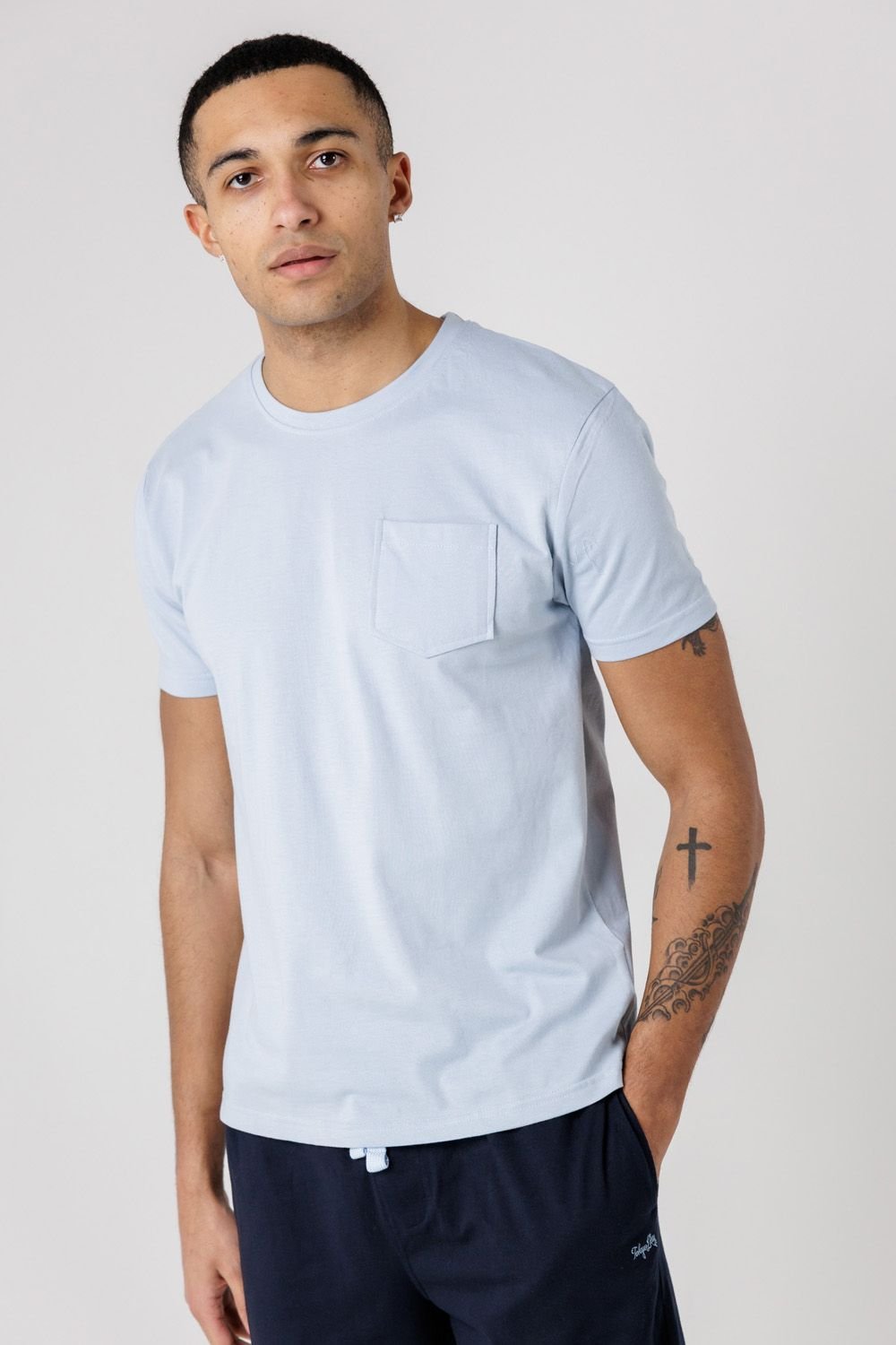 Tokyo Laundry Tokyo Laundry Men's Cotton Crew Neck T-Shirt & Shorts Pyjama Set in Light Blue - 4