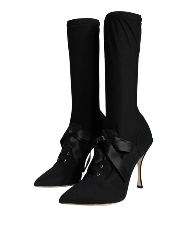 Dolce & Gabbana Dolce & Gabbana Women's Black Stiletto Heels Mid Calf Boots Shoes - 3