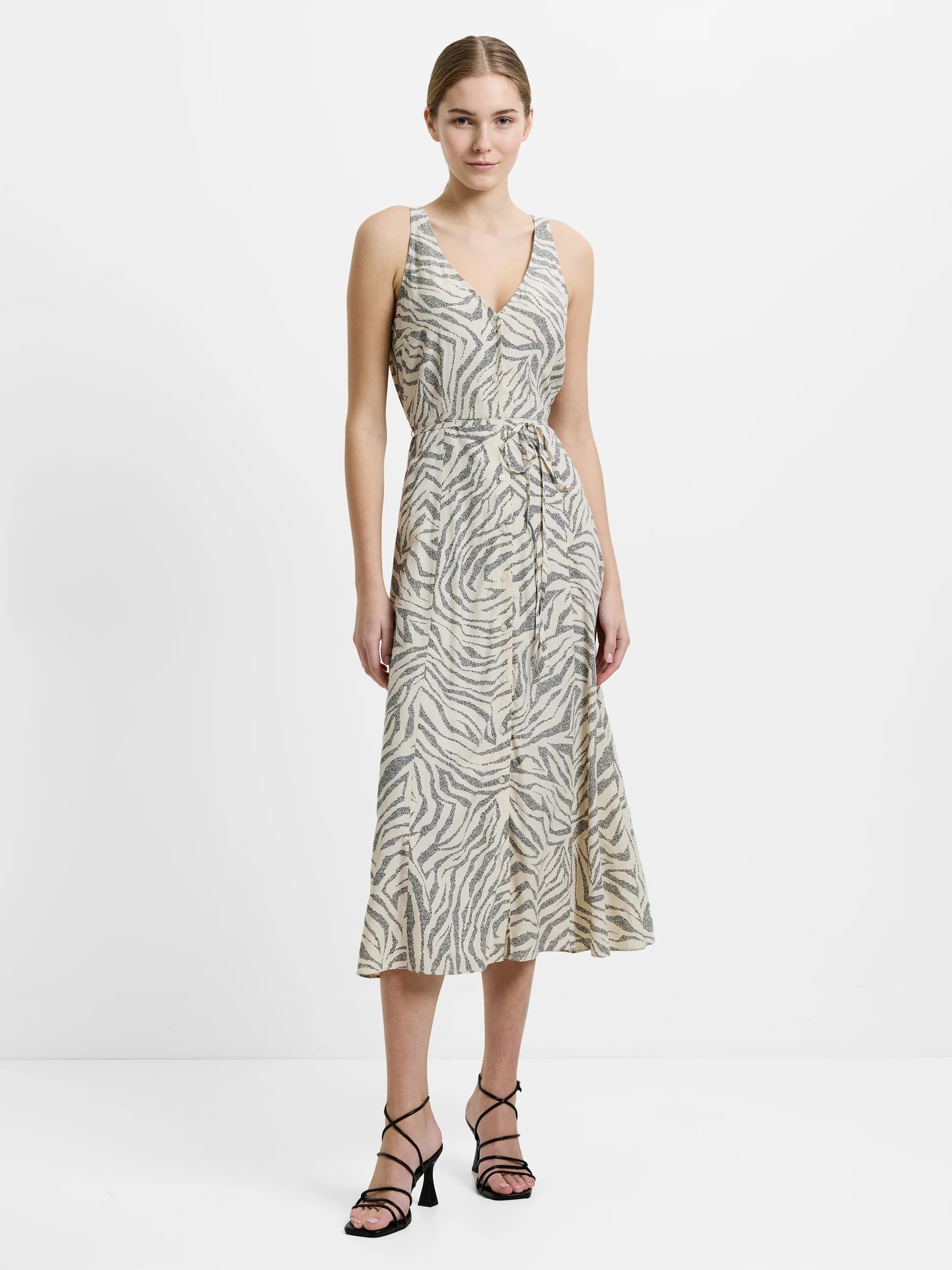 French Connection Josie Eco Delphine Midi Dress Porcelain Cream/Black