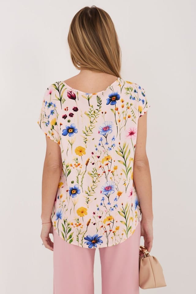 Love Lace Love Lace Women's Floral Viscose Blouse with Round Neck in Pink - 3
