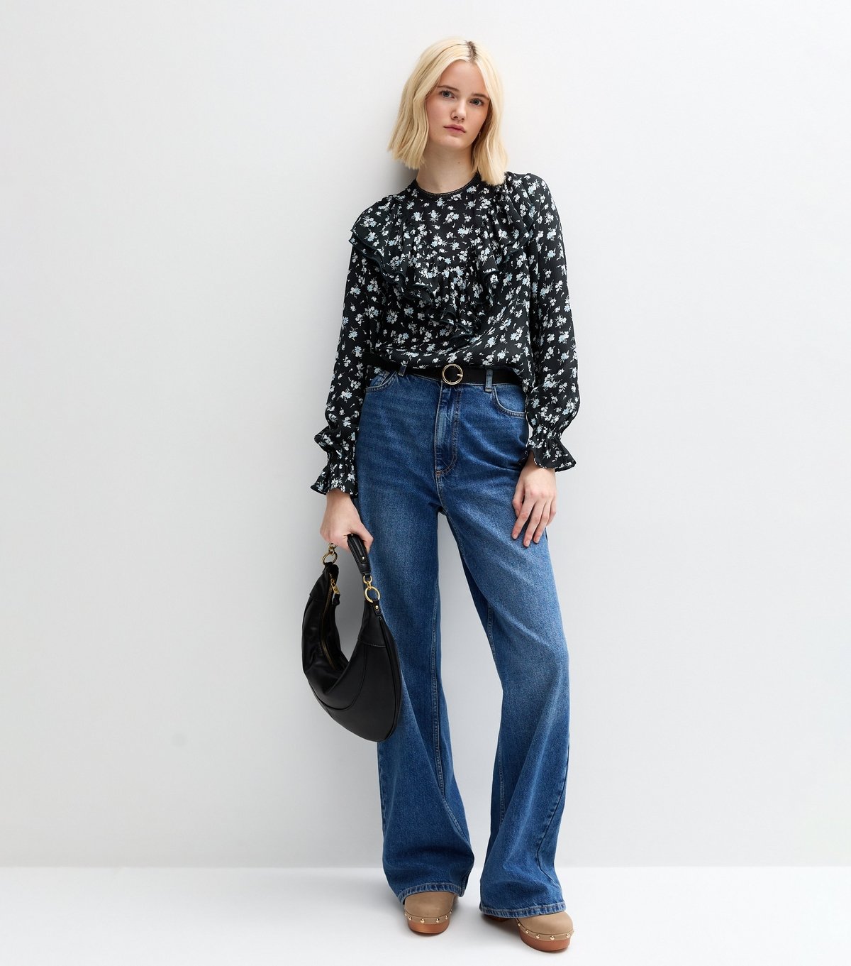 New Look Women's Blue Floral Print Frill Yoke Blouse New Look - 3