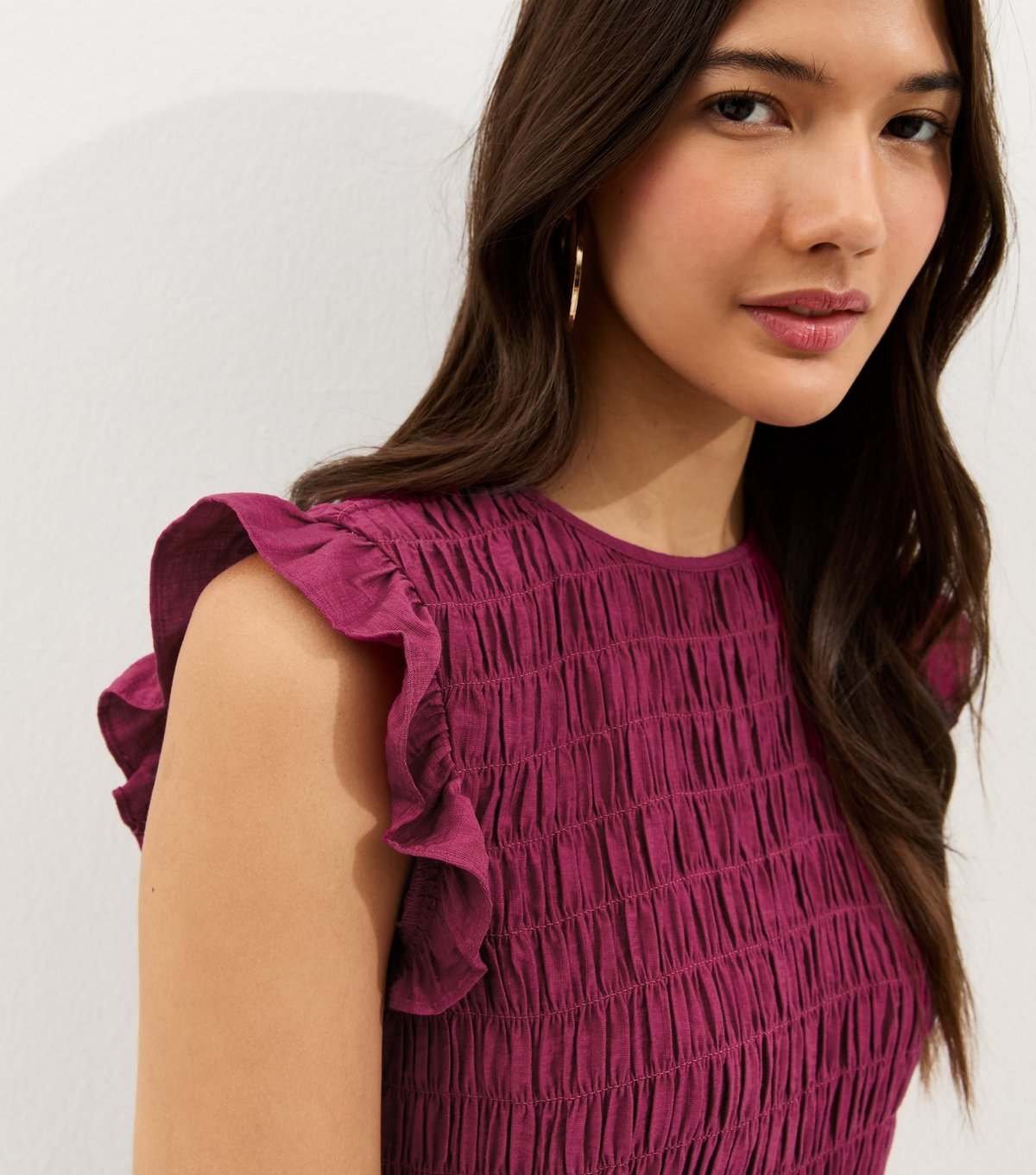 New Look Women's Dark Pink Shirred Sleeveless Frill Top New Look - 2