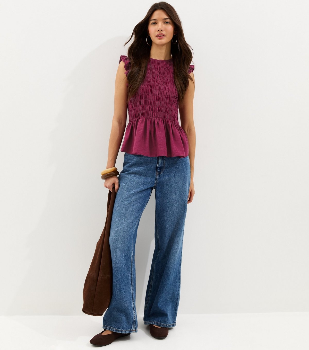 New Look Women's Dark Pink Shirred Sleeveless Frill Top New Look - 3