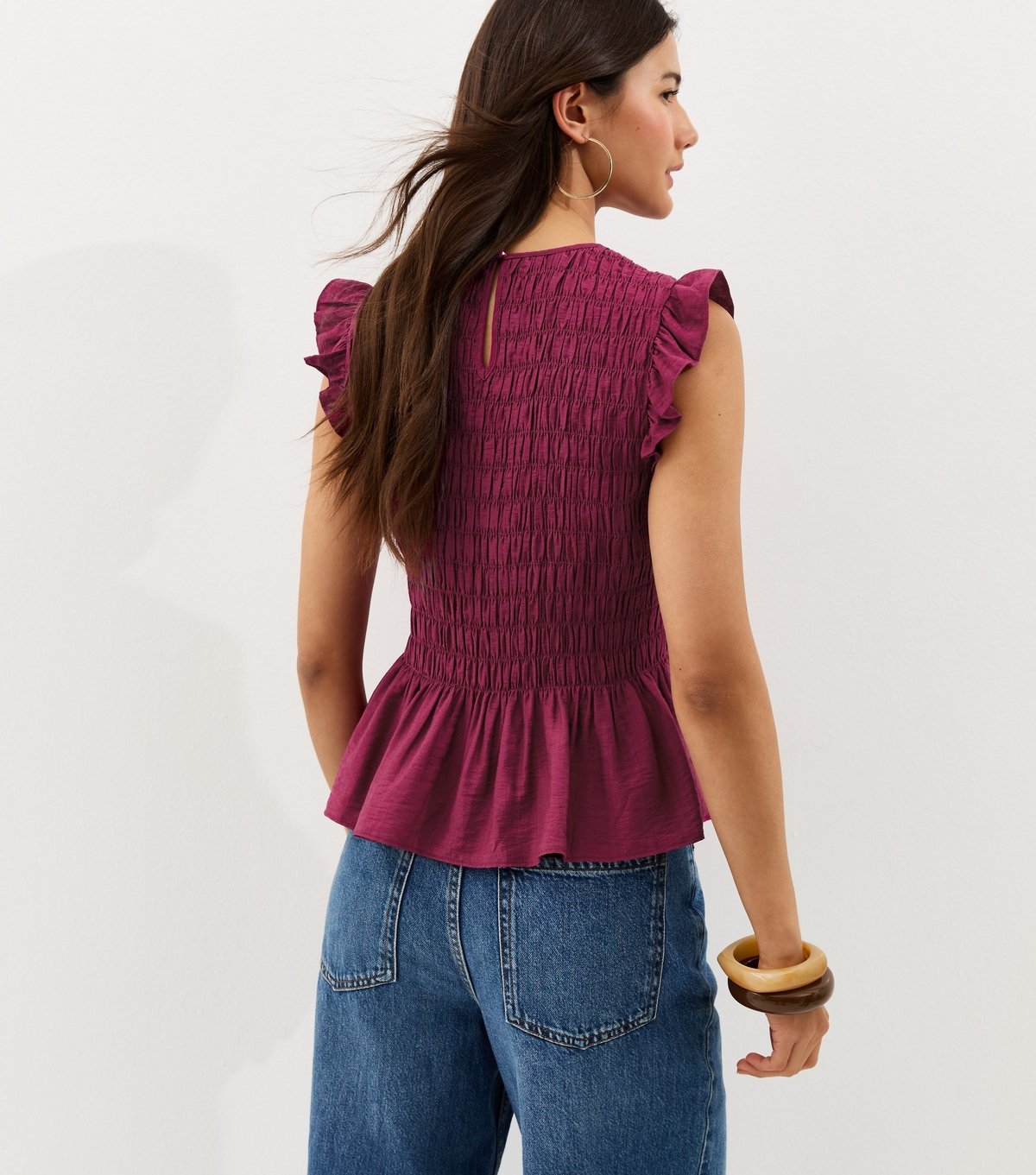 New Look Women's Dark Pink Shirred Sleeveless Frill Top New Look - 4