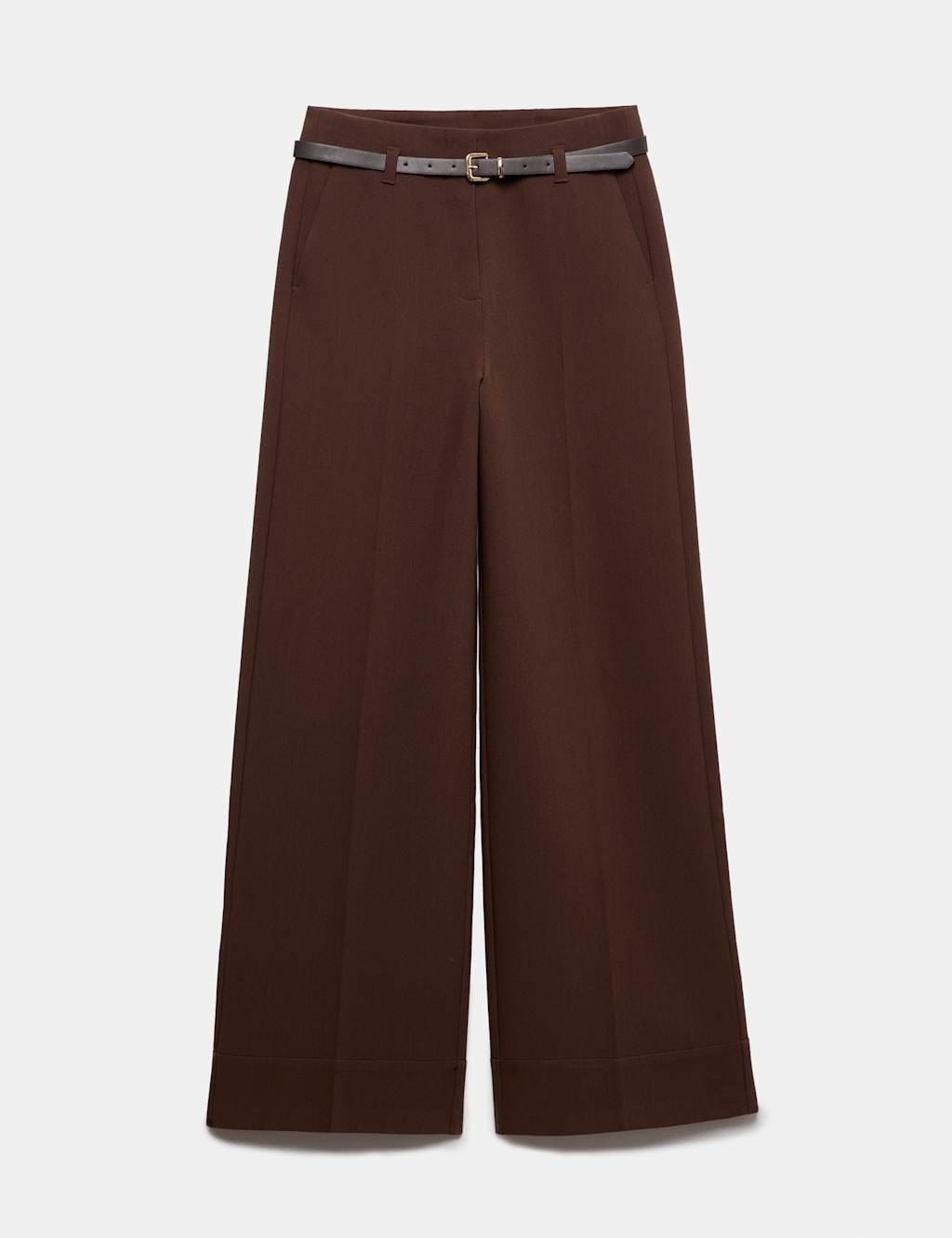 Marks & Spencer M&S Belted Straight Leg Trousers Tan - 1