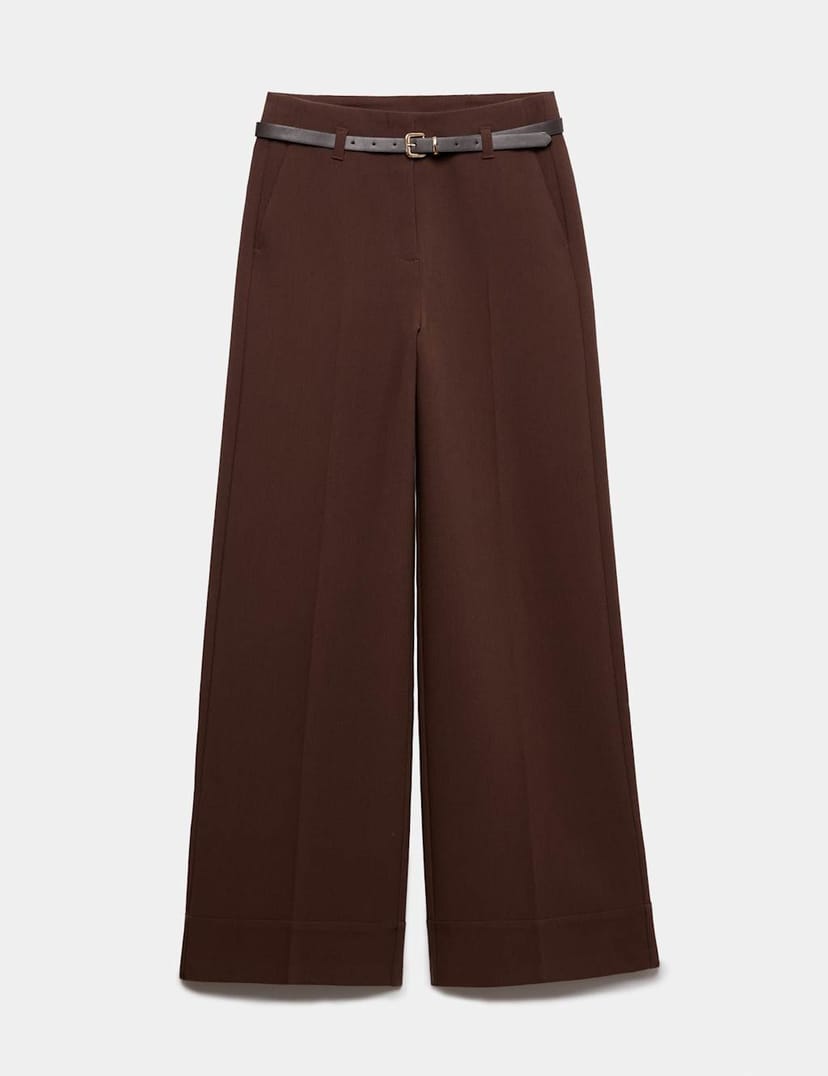 Marks & Spencer M&S Belted Straight Leg Trousers Tan - 1