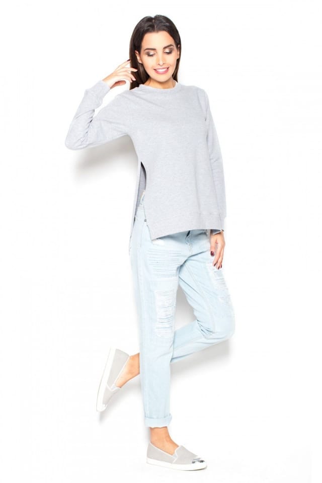 Love Lace Love Lace Women's Grey Cotton Long Sleeve Blouse with Side Slits - 2
