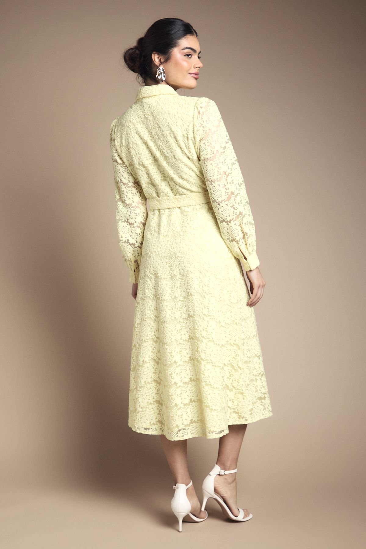 Wallis Wallis Women's Embroidered Floral Organza Shirt Midi Dress in Yellow - 3