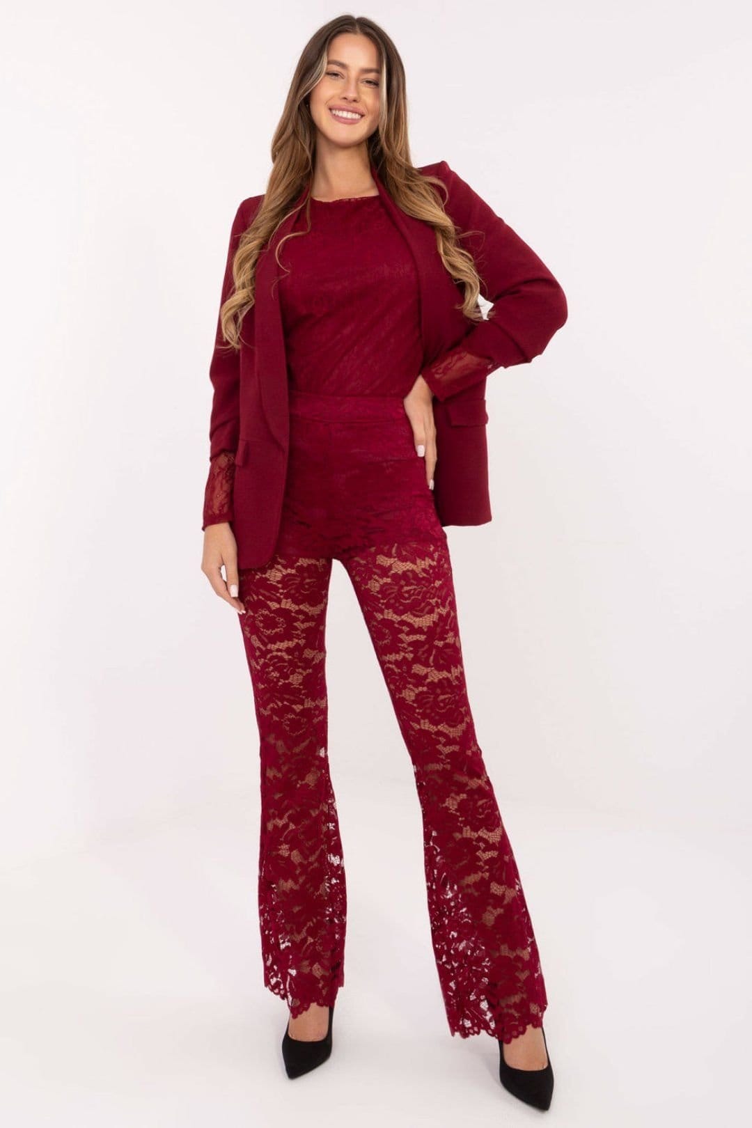 Love Lace Red High Waist Lace Bell Bottom Trousers